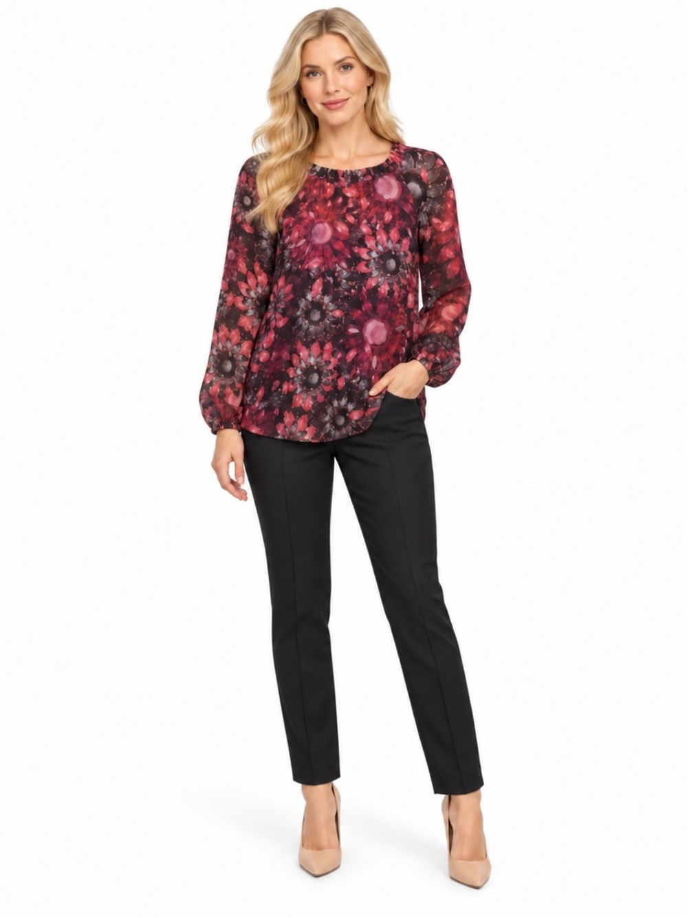 Ted Baker London Zenze Gem Sheer Floral Print Blouse Womens Long Sleeve Sz 2